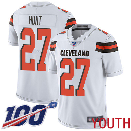 Cleveland Browns Kareem Hunt Youth White Limited Jersey #27 NFL Football Road 100th Season Vapor Untouchable